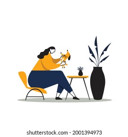 Obra de la ilustración del hogar en diseño plano estilo sencillo con carácter femenino
