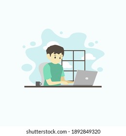 Work From Home Illustration with Flat Style