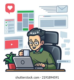 Work from home illustration with floating apps