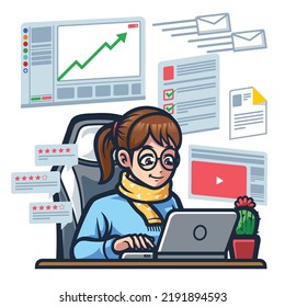 Work from home illustration with floating apps