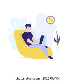 Work at home, illustration. Freelancers working on laptops and computers at home. People are quarantined at home. Vector illustration in a flat style