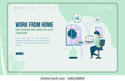 Work from home illustration, stay work and connected even from home illustration on landing page