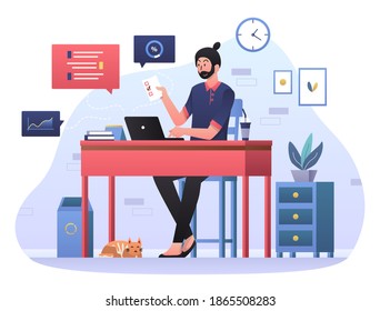 Work from Home Illustration, this illustration can be use for website, landing page, web, app, and banner.