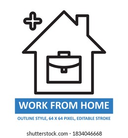 Work from Home Illustration Vector Icon Outline Style. Editable Stroke. Base 64 x 64 Pixels. Expanded. Perfect Use for Awareness in Banner, Flyer, Presentation, etc.