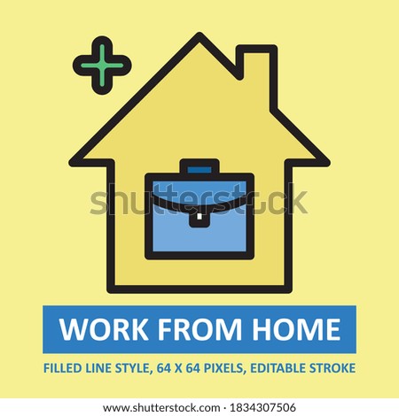 Work From Home Illustration Vector Icon Filled Outline Style. Editable Stroke. Base 64 x 64 Pixels. Expanded. Perfect Use for Awareness in Banner, Flyer, Presentation, etc.