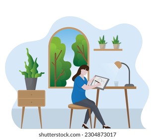 Trabajo desde el vector de ilustración del hogar, Trabajar en el hogar, espacio de trabajo conjunto, ilustración de concepto