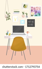 Work at home illustration. Workspace where freelancers can work at home. Home office in quarantine. 