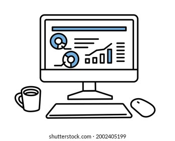 Work from home, illustrations in progress .computer, search, data creation, telework, study, research