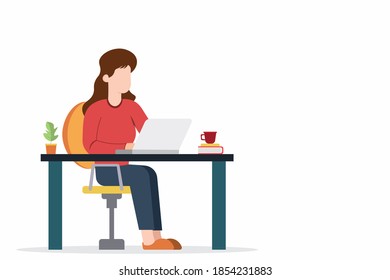 Work from Home Illustration.Teamwork distancing communication.Business woman character.Vector illustration
