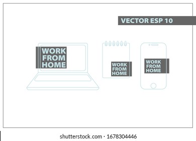 Trabajo desde casa. Imagen de un bloc de notas, smartphone y laptop. Ilustración vectorial para freelance, cuarentena.