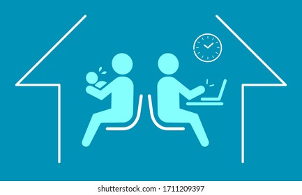 Work from home image,working and parenting,vector illustration,blue background