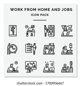 Work from home and Jobs icons set vector illustration