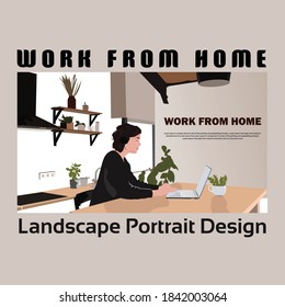 Work From Home Landscape Design in Illustrator | Flat Landscape Design | Speed art | Vector Portrait