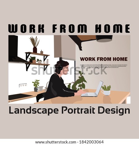 Work From Home Landscape Design in Illustrator | Flat Landscape Design | Speed art | Vector Portrait