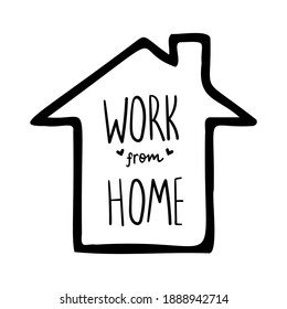 work from home lettering campaign in house line style vector illustration design isolated on white background. Stickers, web elements. Easy to use, copy paste. 