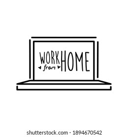 work from home lettering campaign in laptop line style vector illustration design
