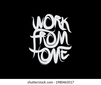 Work From Home lettering text on black background in vector illustration. For Typography poster, photo album, label, photo overlays, greeting cards, T-shirts, bags.