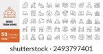 Work from home Line Editable Icons set. Work from home icons Pixel perfect. Contains such Icons as freelancer, hybrid work, digital nomad, Remote work, Video Conference and more.