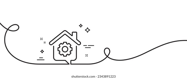 Work at home line icon. Continuous one line with curl. Outsource job sign. Remote office symbol. Work home single outline ribbon. Loop curve pattern. Vector
