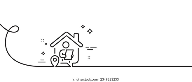 Work at home line icon. Continuous one line with curl. Freelance job sign. Remote office employee symbol. Work home single outline ribbon. Loop curve pattern. Vector