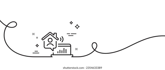 Work at home line icon. Continuous one line with curl. Freelance job sign. Remote office employee symbol. Work home single outline ribbon. Loop curve pattern. Vector