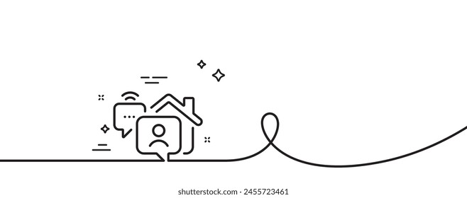 Icono de Trabajar en la línea de inicio. Una línea continua con rizo. Externalizar la señal de trabajo. Símbolo de empleado de oficina remota. Cinta de contorno sencillo del hogar. Patrón de curva de bucle. Vector