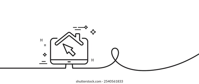 Work at home line icon. Continuous one line with curl. Outsource job sign. Remote office employee symbol. Work home single outline ribbon. Loop curve pattern. Vector