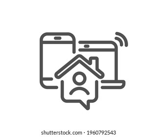 Work at home line icon. Freelance job sign. Remote office employee symbol. Quality design element. Linear style work home icon. Editable stroke. Vector