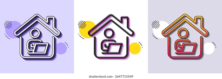 Work at home line icon. Halftone dotted pattern. Gradient icon with grain shadow. Outsource job sign. Remote office employee symbol. Line work home icon. Various designs. Vector
