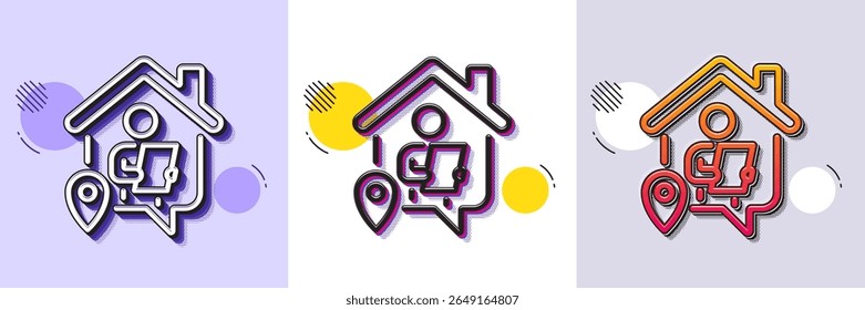 Work at home line icon. Halftone dotted pattern. Gradient icon with grain shadow. Freelance job sign. Remote office employee symbol. Line work home icon. Various designs. Vector