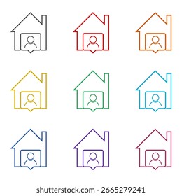 Symbol für die Arbeit zu Hause, einzeln auf weißem Hintergrund. Symbole bunt einstellen