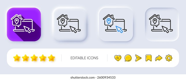 Work at home line icon. Neumorphic, Flat shadow, 3d buttons. Freelance job sign. Remote office employee symbol. Line work home icon. Social media icons. Vector