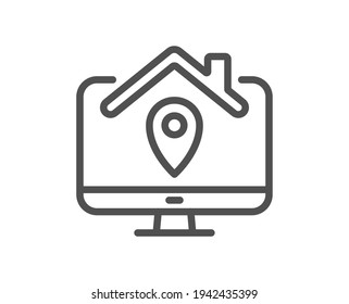 Work at home line icon. Outsource job sign. Remote office employee symbol. Quality design element. Linear style work home icon. Editable stroke. Vector
