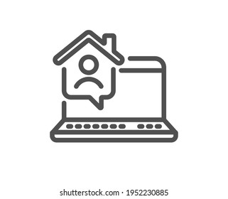 Arbeiten Sie am Symbol für die Heimatzeile. Outsource-Jobzeichen. Symbol für Mitarbeiter im Remote-Büro. Qualitätsdesign-Element. Das Symbol für Arbeiten im linearen Stil ist zu Hause. Bearbeitbarer Strich. Vektorgrafik
