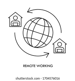 Work At Home Line Icon. People With Different Skills Connecting Together Online And  Remote Working. Work At Home During An Outbreak Of The COVID-19 Virus. 