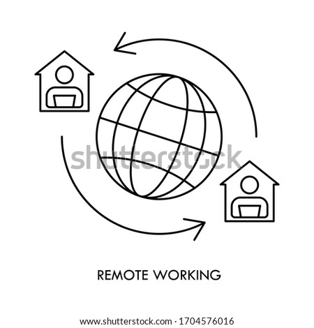 Work at home line icon. People with different skills connecting together online and  remote working. Work at home during an outbreak of the COVID-19 virus. 