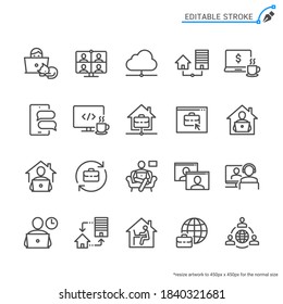 Work From Home Line Icons. Editable Stroke. Pixel Perfect.