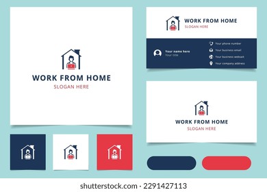 Work from home logo design with editable slogan. Branding book and business card template.