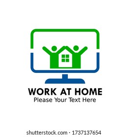 Work at home logo design template illustration. there are laptop, home  and two people