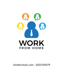 Trabajar desde el icono del logotipo del hogar. Reunión en línea.