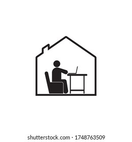 Logo de Work from home. Vector de distanciamiento social para usar desde actividades domésticas. Logo del trabajo. Icono de distanciamiento social.