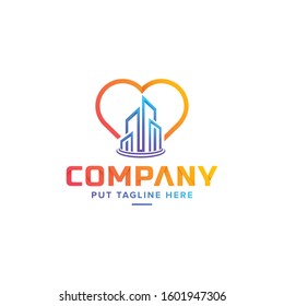 work from home with love shape logo template