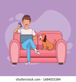 work at home man character vector illustration design