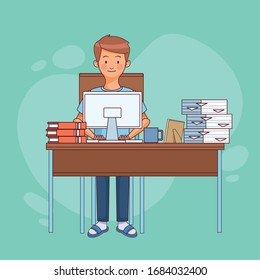 work at home man character vector illustration design