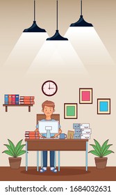 work at home man character vector illustration design