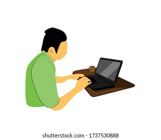 
work from home. a man is working alone at home. vector illustration in a flat style
