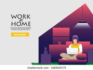work at home. Modern flat design concept of web page design. Vector illustration. stay at home concept.
