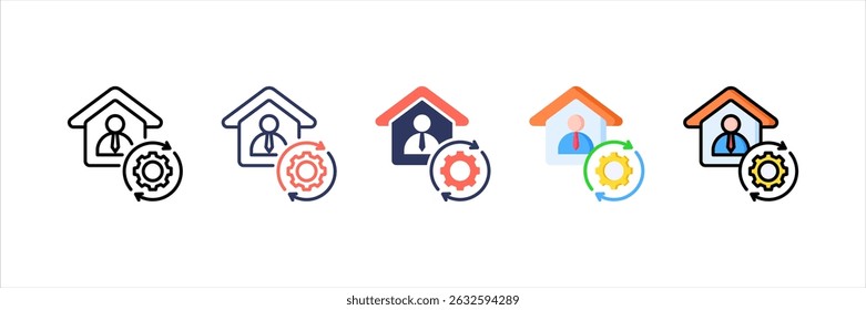 Conjunto de iconos de estilo múltiple de trabajo desde casa
