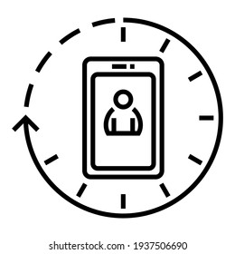 Trabajo desde el concepto de la oficina del hogar. Videoconferencia, reunión de cursos en línea o aprendizaje en webinar con teléfono móvil e icono del hombre. Hora límite. Ilustración de vectores de símbolos de diseño.