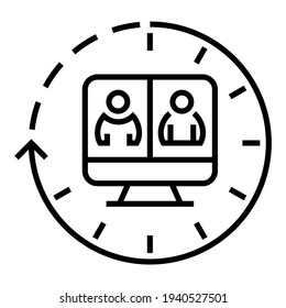 Work from Home office concept. Video conference, online course meeting or webinar learning with monitor and man icon. Deadline time. Design Symbol Vector Illustration.